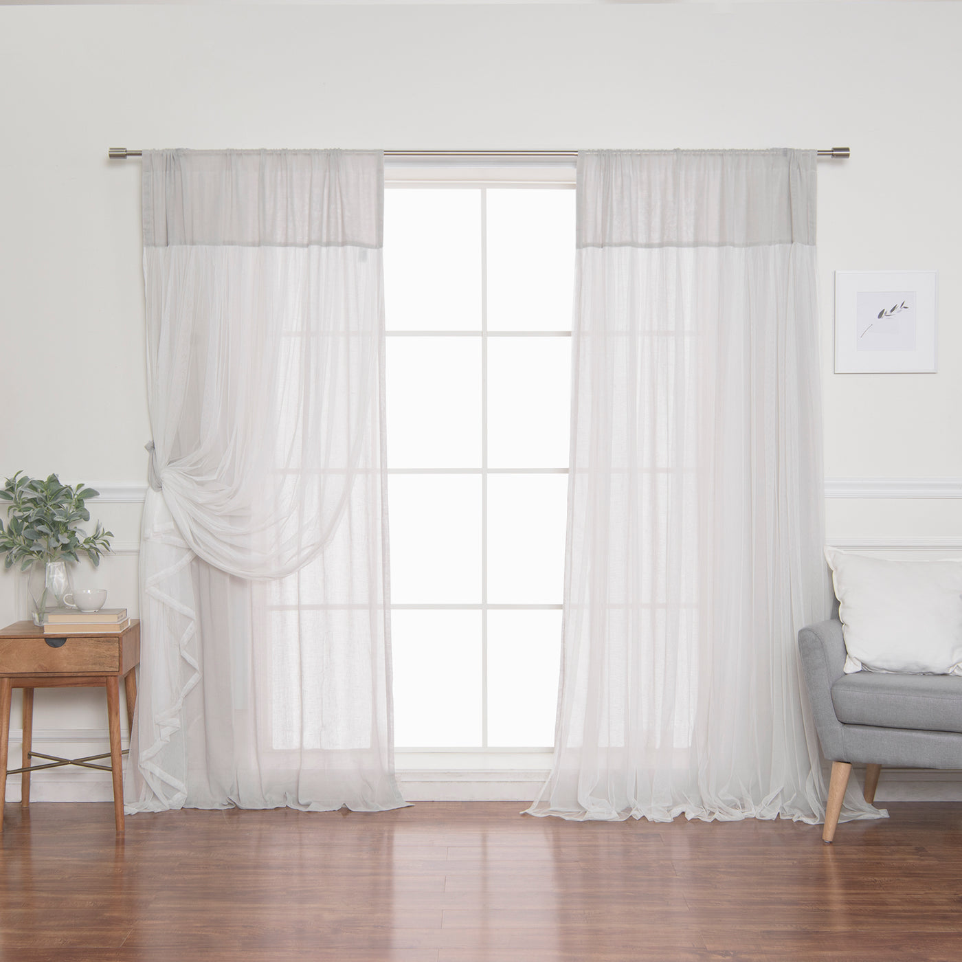 Faux Linen Tulle Overlay Curtains