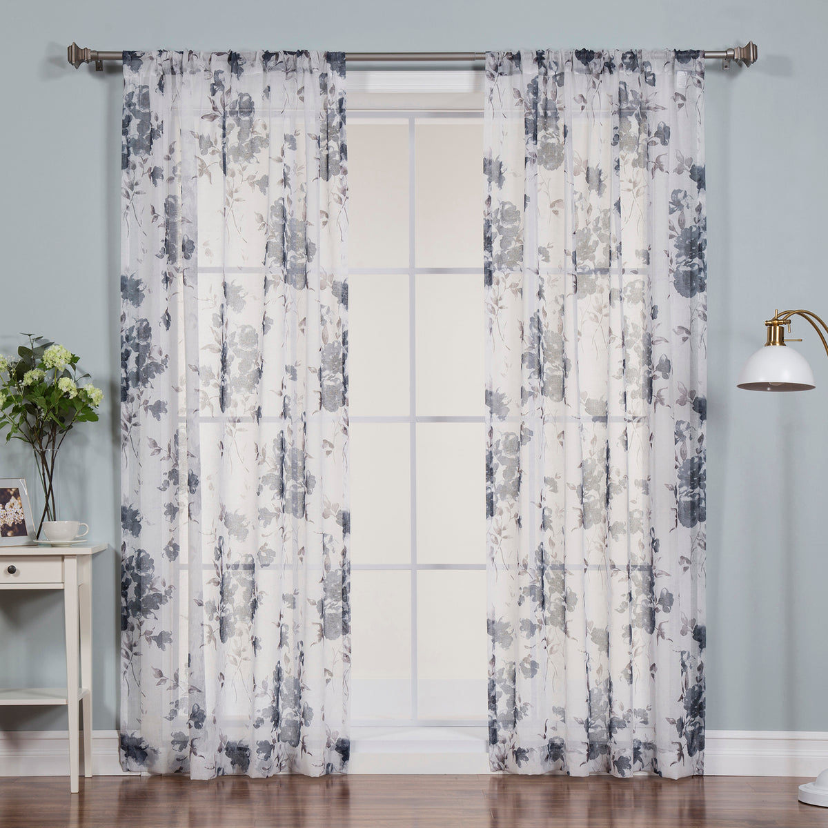 Faux Linen Watercolor Rose Curtains