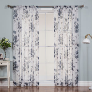 Faux Linen Watercolor Rose Curtains