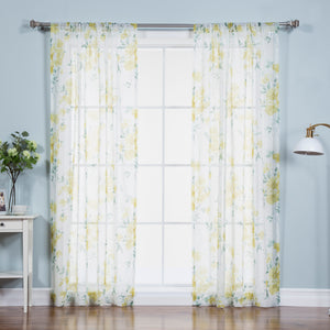 Faux Linen Watercolor Rose Curtains