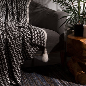 Braid Pattern Knit Tassel Throw
