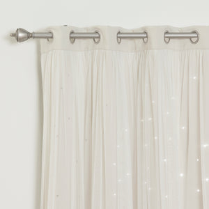 Tulle Overlay Star Cut Out Blackout Curtains