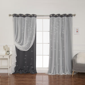 Tulle Overlay Star Cut Out Blackout Curtains
