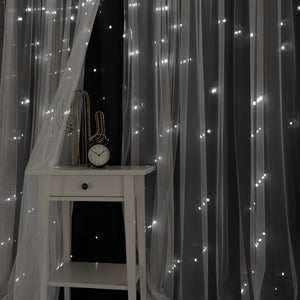 Tulle Overlay Star Cut Out Blackout Curtains