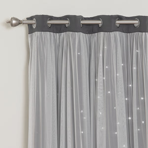 Tulle Overlay Star Cut Out Blackout Curtains