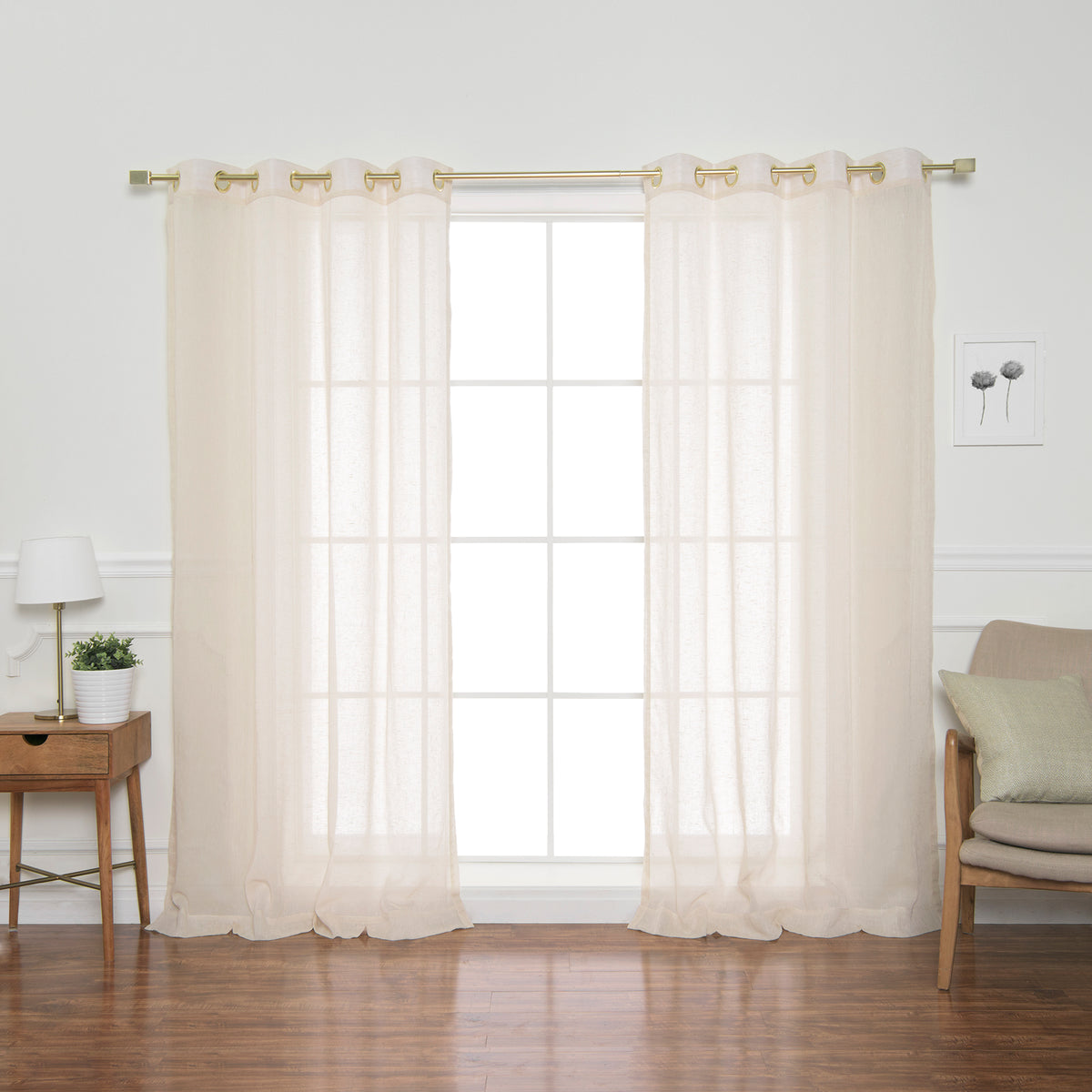 Faux Linen Gold Grommet Curtains