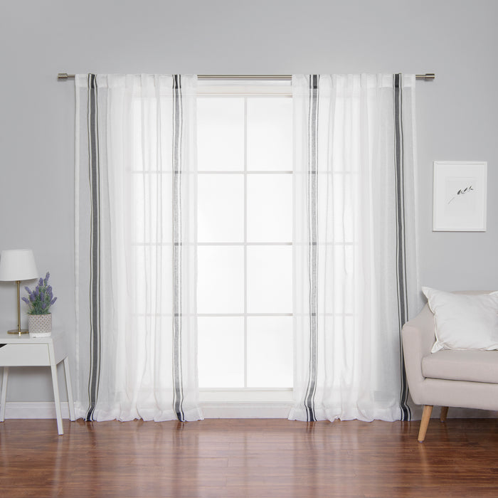 Sheer Faux Linen Triple Stripe Curtains