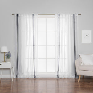 Sheer Faux Linen Triple Stripe Curtains