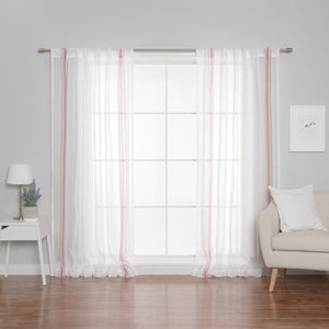 Sheer Faux Linen Triple Stripe Curtains