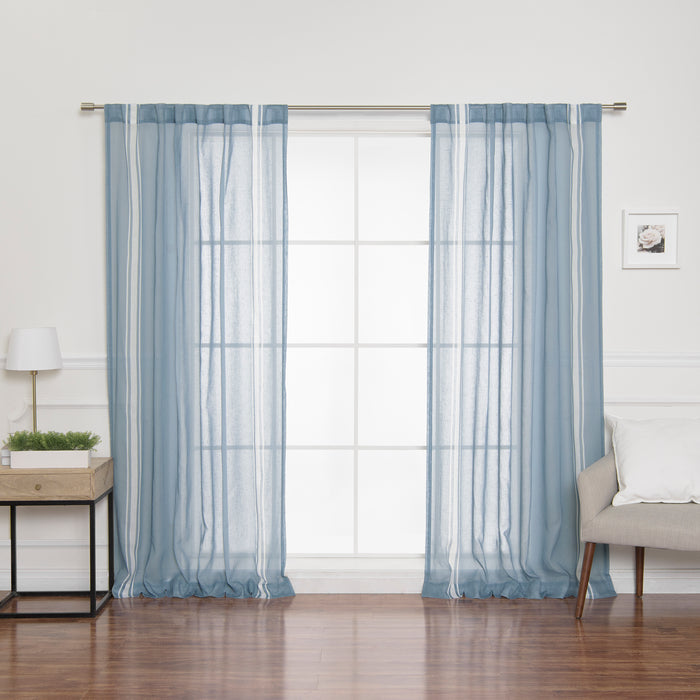 Sheer Faux Linen Reverse Triple Stripe Curtains