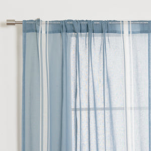Sheer Faux Linen Reverse Triple Stripe Curtains