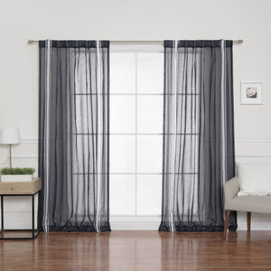 Sheer Faux Linen Reverse Triple Stripe Curtains