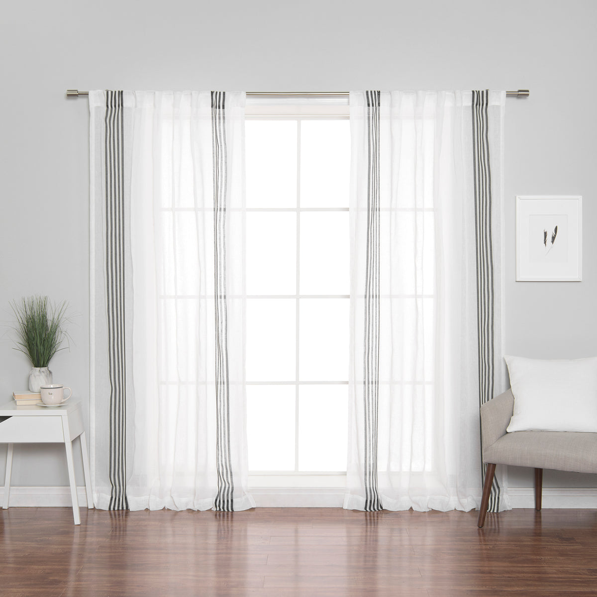 Sheer Faux Linen Stripe Curtains