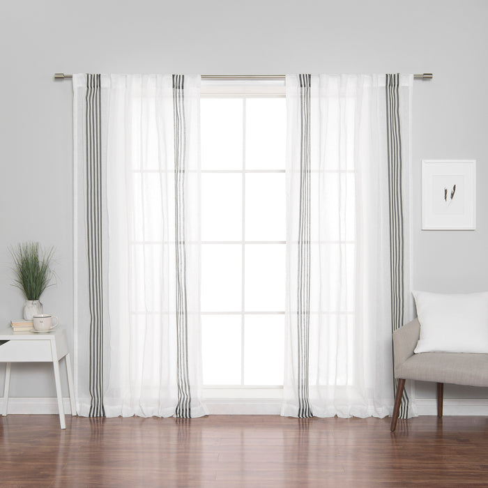 Sheer Faux Linen Stripe Curtains