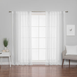 Sheer Faux Linen Stripe Curtains