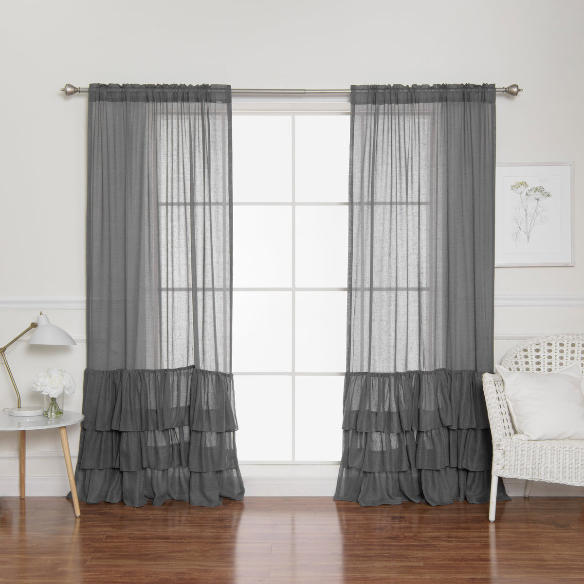 Faux Linen Ruffle Curtains