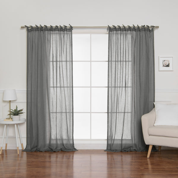 Faux Linen Tie Top Curtains
