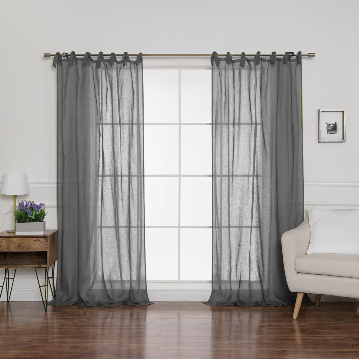 Faux Linen Romantic Tie Top Curtains