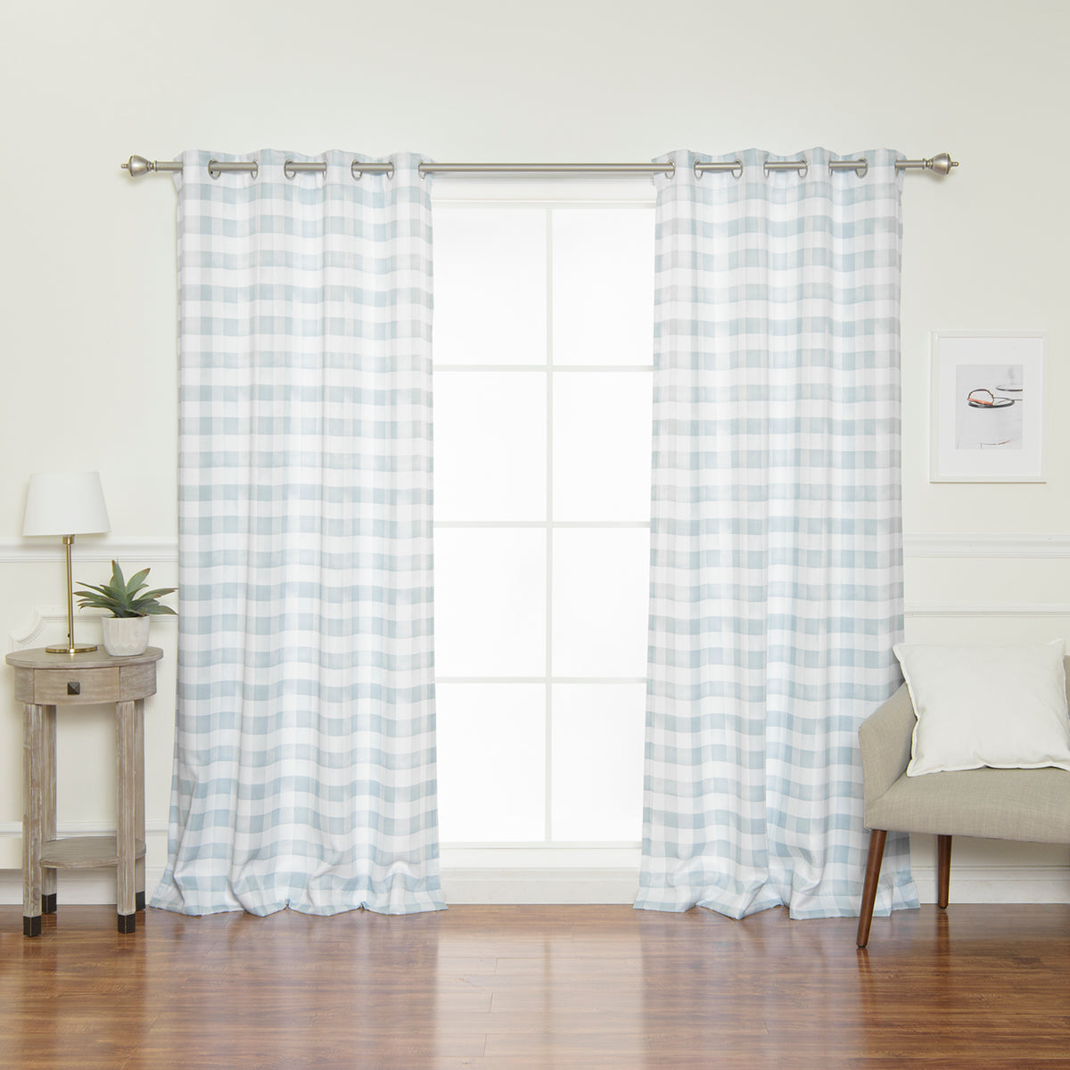 Nordic Watercolor Check Grommet Curtains