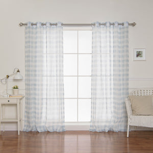 Sheer Watercolor Plaid Grommet Curtains