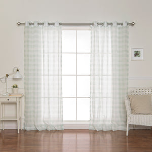 Sheer Watercolor Plaid Grommet Curtains