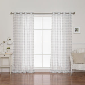 Sheer Watercolor Plaid Grommet Curtains